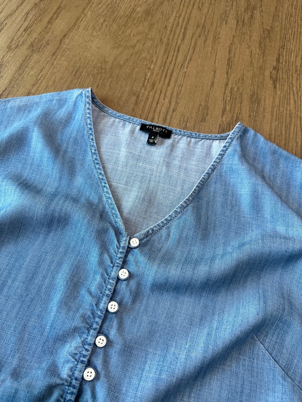 Talbots Button Down Tie Front Cap Sleeve Top Size Petite P - Picture 4 of 10